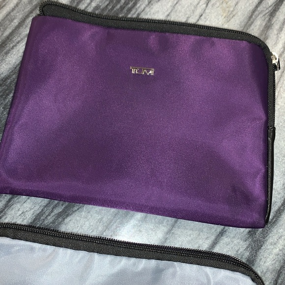 Tumi Purple and Gray Travel Pouches with Socks and sleep masks - Picture 3 of 6